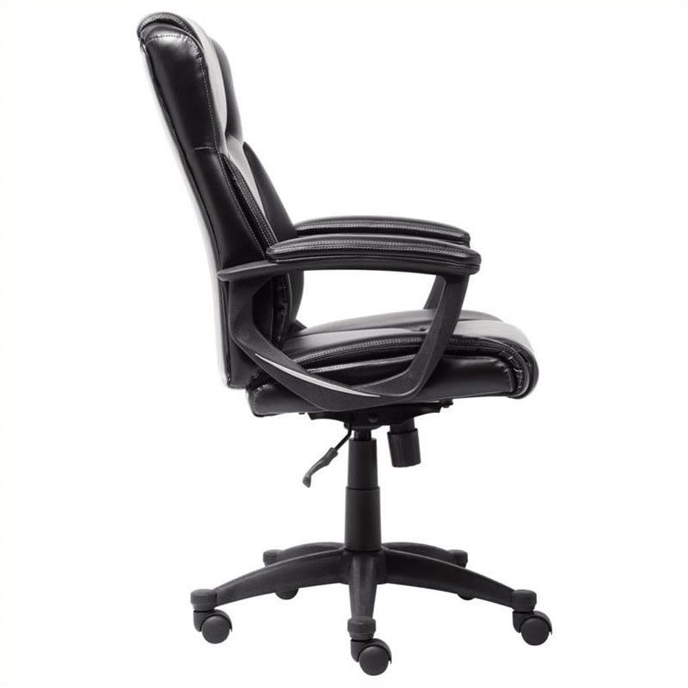 Pemberly Row Faux Leather Modern Swivel Executive Office Desk Chair, Height Adjustable Upholstered Rolling Chair for Meeting Room, Comfortable Computer Chair for Home Office and Study Room, Black