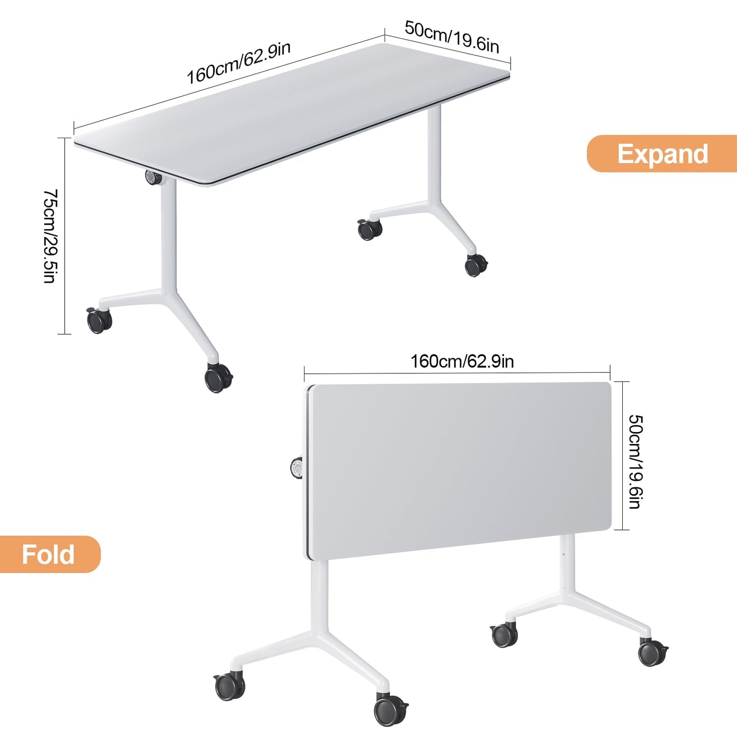 rzoizwko Modular Folding Conference Room Tables with Wheels, Flip Top Training Table System for Office & Classroom, Mobile Joinable Meeting Desks for Seminar & Collaboration Spaces