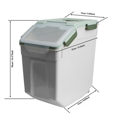 Rice Storage Container 25 lbs, 2 Packs Large Flour Storage Containers with Seal Locking Lid & Wheels, BPA Free Rice Dispenser, Measuring Cup | Scoop, for Sugar Cereal Dry Food, Dog Pet Food Bin -Green