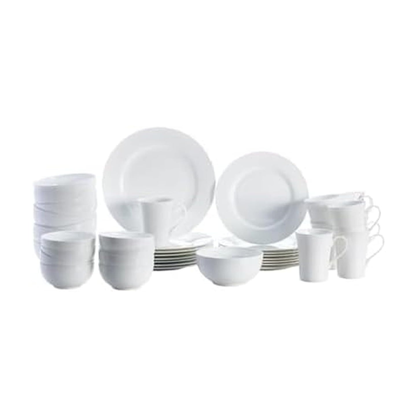 Mikasa Delray 40-Piece Bone China Dinnerware Set, White Round Dishes for 8 - Dinner Plates, Salad Plates, Cereal Bowls, Fruit Bowls and Mugs