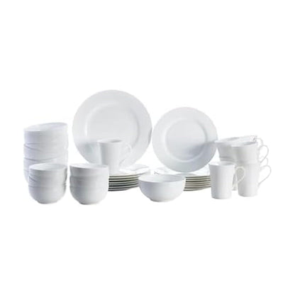 Mikasa Delray 40-Piece Bone China Dinnerware Set, White Round Dishes for 8 - Dinner Plates, Salad Plates, Cereal Bowls, Fruit Bowls and Mugs