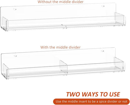 Acrylic Spice Rack Wall Mount, Hanging Spice Shelf Racks for Seasonings, Kitchen Spice Jars Wall Organizer Storage