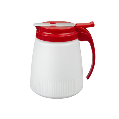 Restaurantware-Chef 101 32 Ounce All Purpose Syrup Dispenser, 1 Honey Dispenser - Red Top, Stainless Steel Slide Cover, Plastic Pancake Syrup Bottle, Perfect For Diners, Restaurants, Home