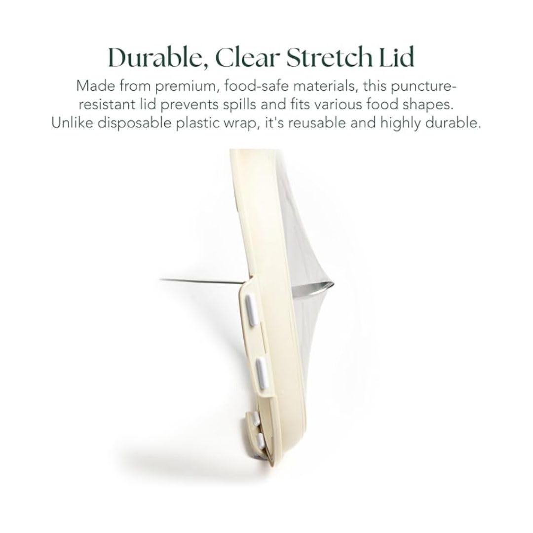 Crudités | Portable Snack Tray | Square 2-Pack | Cream White | Reversible Stretch Lid Food Containers | BPA-Free, Freezer & Dishwasher Safe | Meal-Prep, Charcuterie, Salads, Picnic, Travel