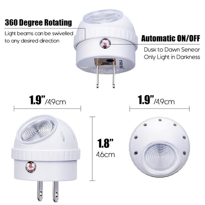 Emotionlite Plug-in Night Lights, Warm White LED Nightlight, 360° Rotation, Dusk to Dawn Sensor, Kids, Adult, Bedroom, Hallway, Bathroom,Kitchen, Stairways, Corridor, 6 Pack
