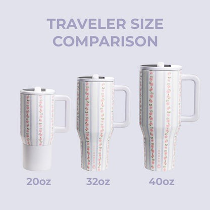 HydroJug Traveler - 40 Oz Insulated Water Bottle with Handle & Flip Straw | Leak Resistant, Fits Cup Holder - Primrose