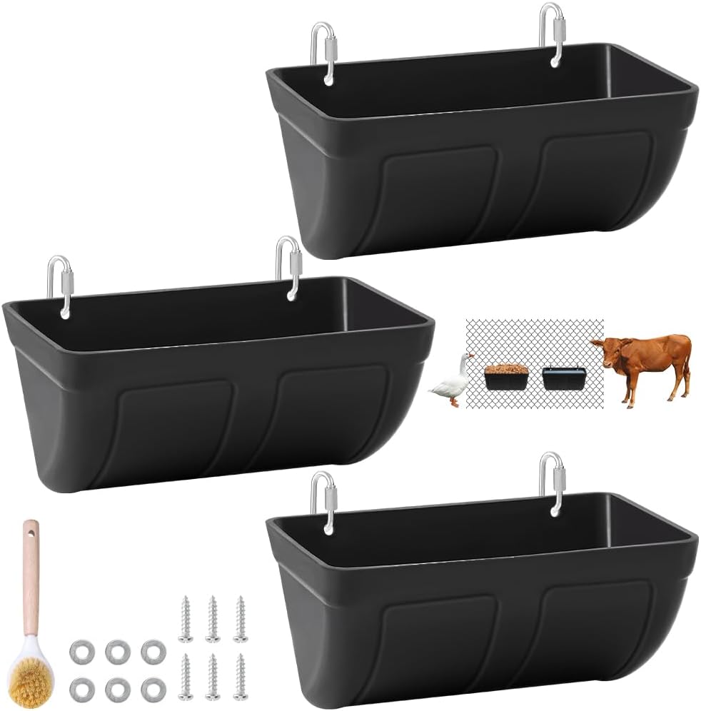 CENCODE 5 3pack Hanging Chicken Feeder Trough and Goat Feeder, Sheep Deer Poultry Dogs Deers Gooses Duck Fence, Quart