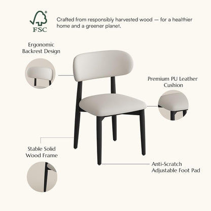POVISON Modern Dining Chairs Set of 2, Armless Black PU Dining Chair with PU Cushions and Dark Walnut-Coloured Ash Wood, for Living Room, Dining Room