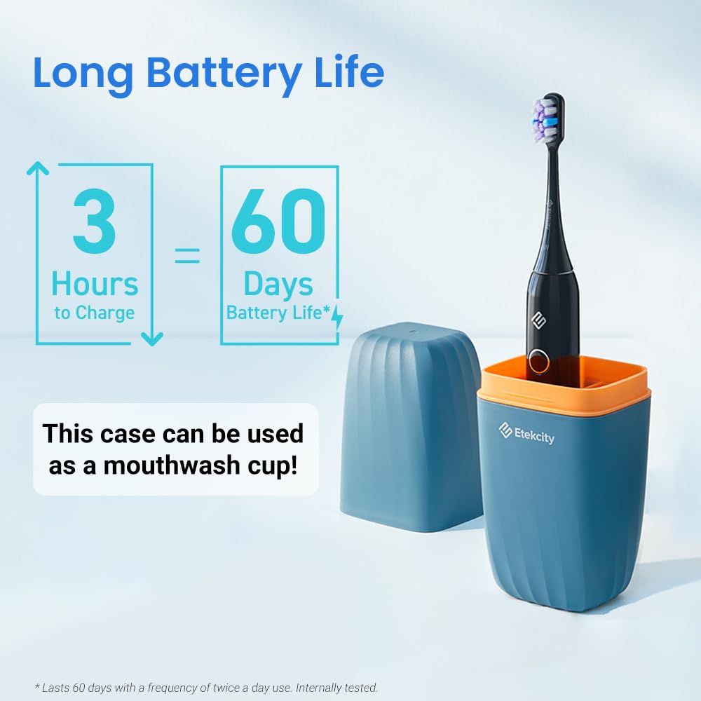 Etekcity Unisex Electric Toothbrush for Adults and Kids, Corded, White, 5 Modes, 2-Minute Timer, 3-Hour Battery Life, Travel Case