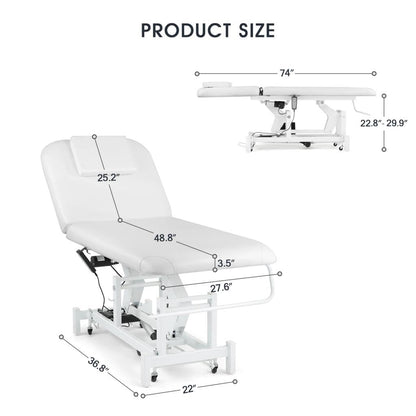 Artist hand Electrical Facial Bed for Esthetician 110V Removable Massage Table 2 Motor Beauty Bed Medical Aesthetic Tattoo Chair with Adjustments, Hand/Foot-Operated,White