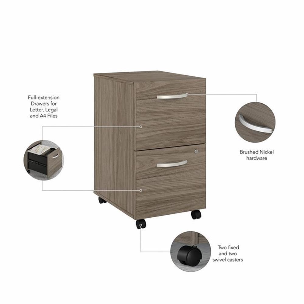 Bush Business Furniture Hybrid 2 Drawer Mobile File Cabinet in Modern Hickory - Assembled