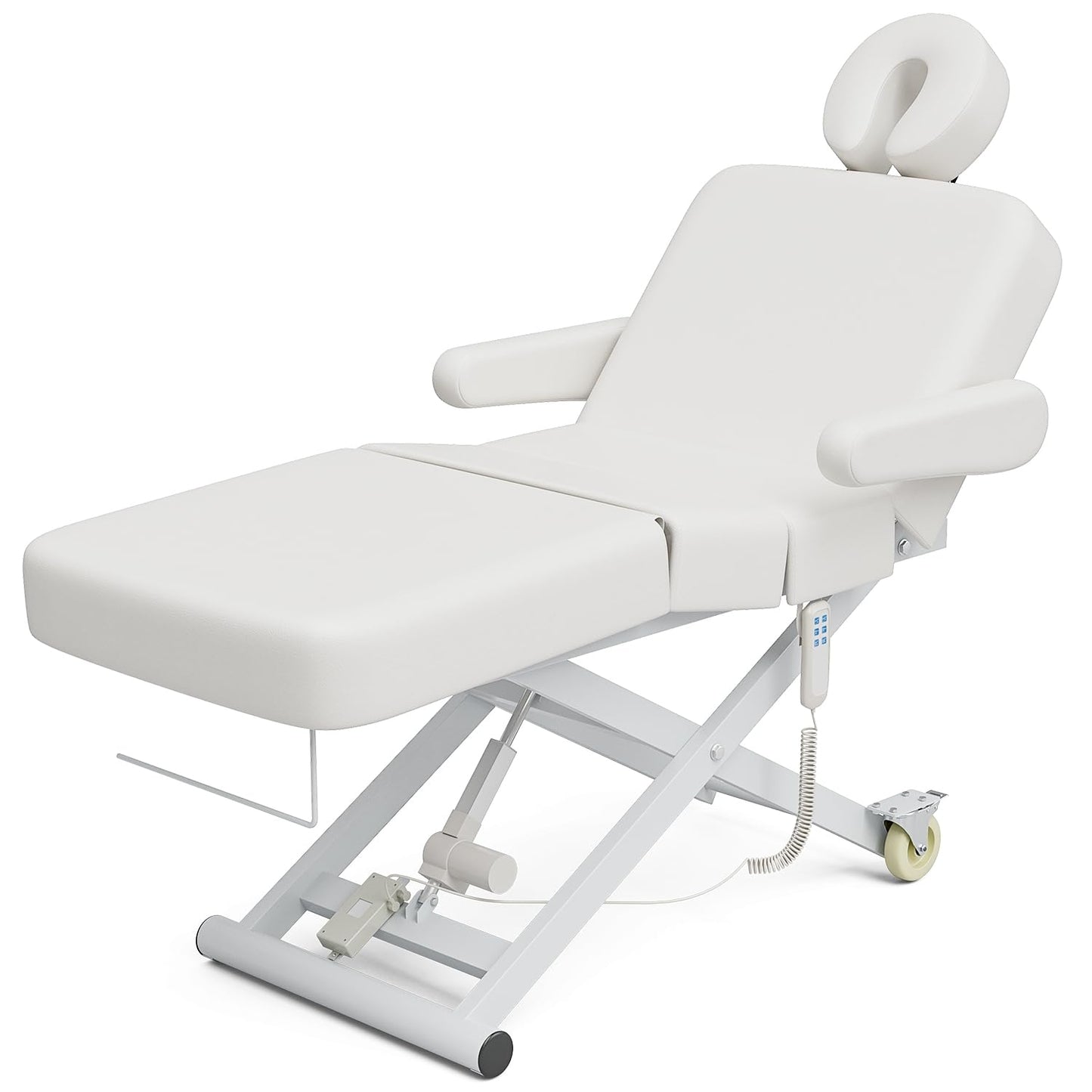 SyyBhb 6.7" Thickened Fully Electric Massage Table Professional for Clients, Customized Angle Adjustable and Electric Lift 3 Motor, Heavy Duty Frame, Exam/Treatment/Spa/Tattoo/Facial, White