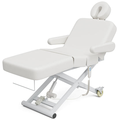 SyyBhb 6.7" Thickened Fully Electric Massage Table Professional for Clients, Customized Angle Adjustable and Electric Lift 3 Motor, Heavy Duty Frame, Exam/Treatment/Spa/Tattoo/Facial, White