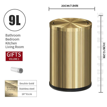 LEASYLIFE 9L/2.4Gal Gold Trash Can,Brass Bathroom Garbae Can with Flipping Lid,Small Brass Garbage Can for Office, Laundry Room,Bedroom,Hotel