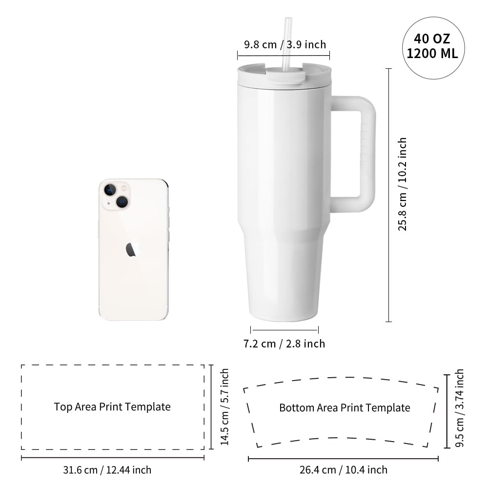 PYD Life 2 Pack 40 OZ Sublimation Tumblers with Handle White Blanks Stainless Steel Cups Mugs with Lid and Plastic Straw for Sublimation Oven Tumbler Heat Press Printing
