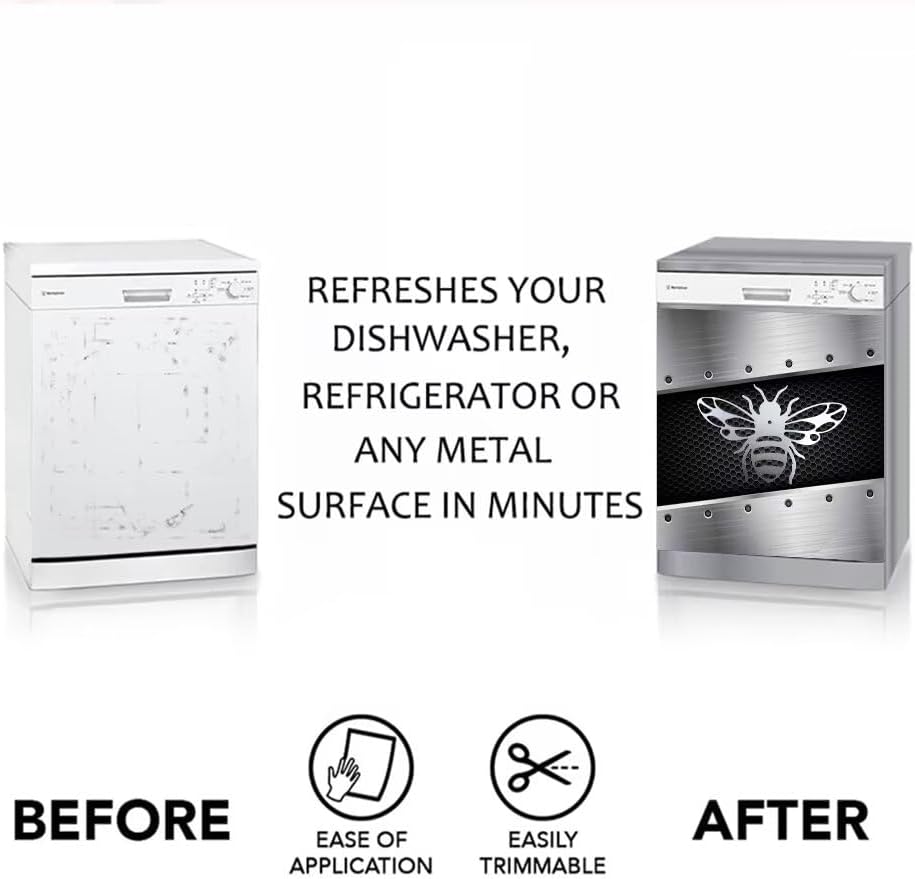 Silver Butterfly Dishwasher Magnet Cover, 23" x 26" Kitchen Decor, Stainless Steel Effect Vinyl Decal for Home Appliance