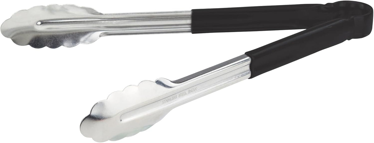 Winco 12" Stainless Steel Serving Tongs with Plastic Handle, Black