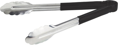 Winco 12" Stainless Steel Serving Tongs with Plastic Handle, Black