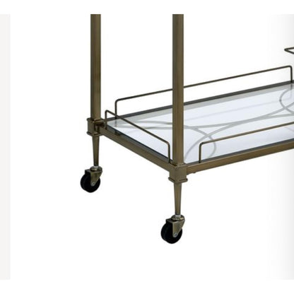 Geelife Aditya Mirrored & Antique Brass Finish Serving Cart