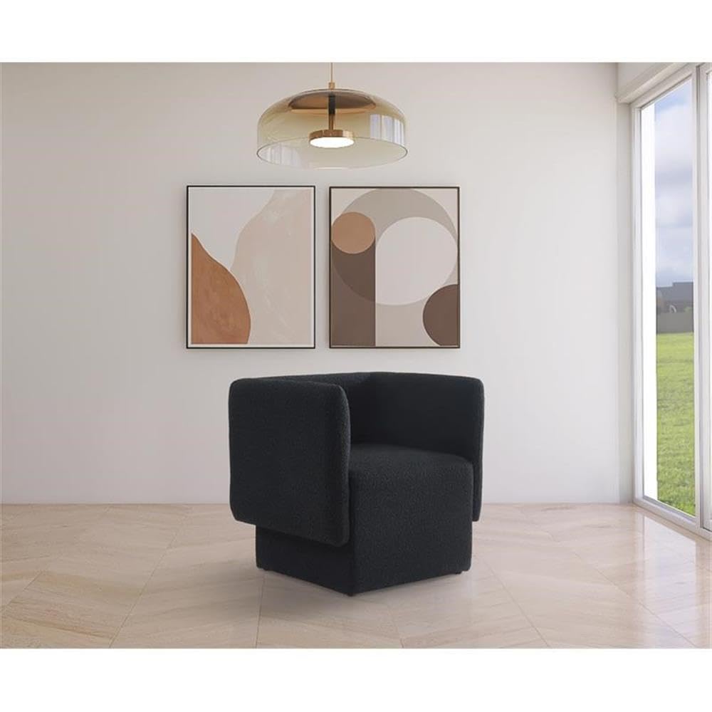 Meridian Furniture 575Black Vera Collection Modern | Contemporary Boucle Fabric Upholstered Accent Chair, Black, 31" W x 27" D x 29" H