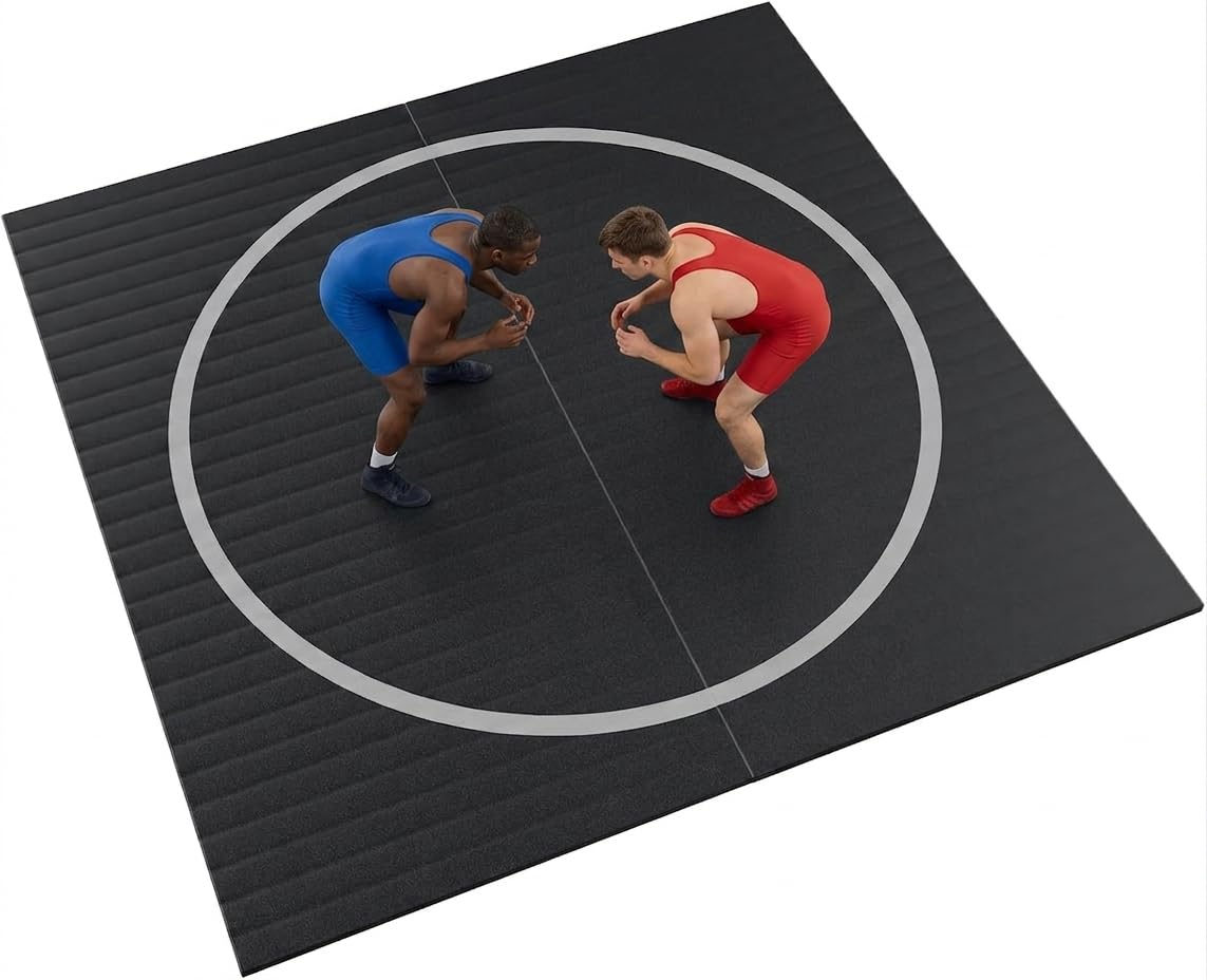 Wrestling Mat, 10x10ft Roll-Up Home Gym Flooring, 1.2 inch Professional XPE Foam Grappling Mat with Non-Slip Lychee Texture for BJJ, MMA, Judo, Gymnastics & Yoga