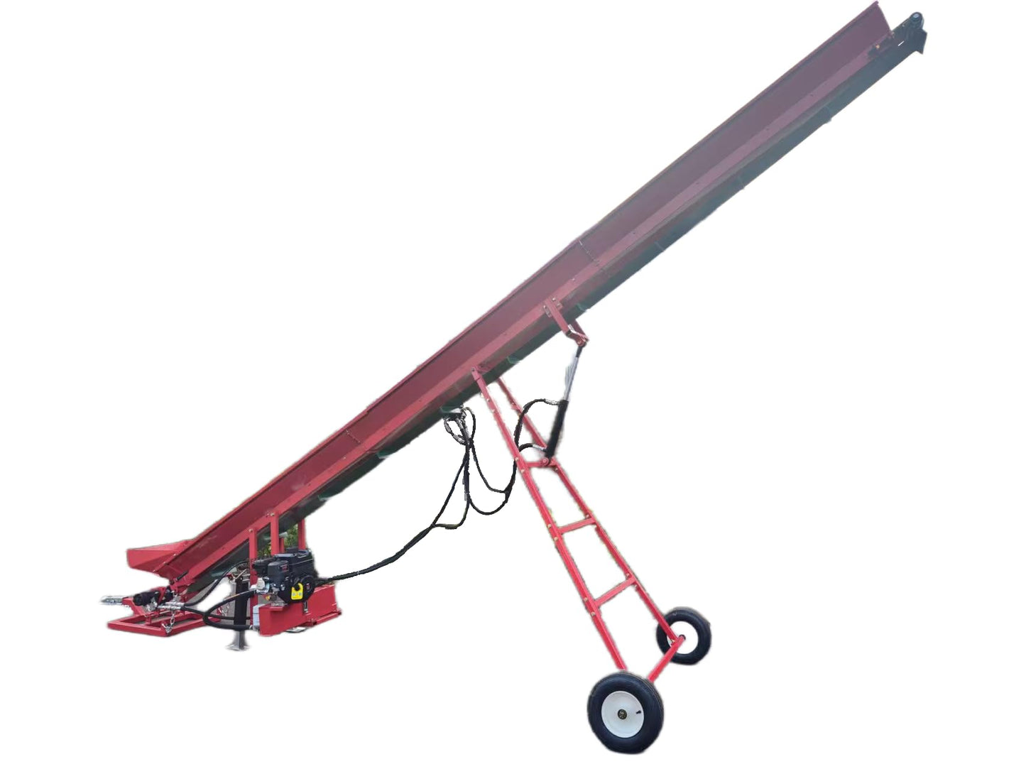 7HP Gas Firewood Conveyor 18FT Hydraulic Adjustable Height Wood Elevator with 9.25" PVC Anti-Slip Belt, Manual Pull Start, Trailer Hitch & Tires – Portable Log Conveyor for Farm, Home, Commercial Use