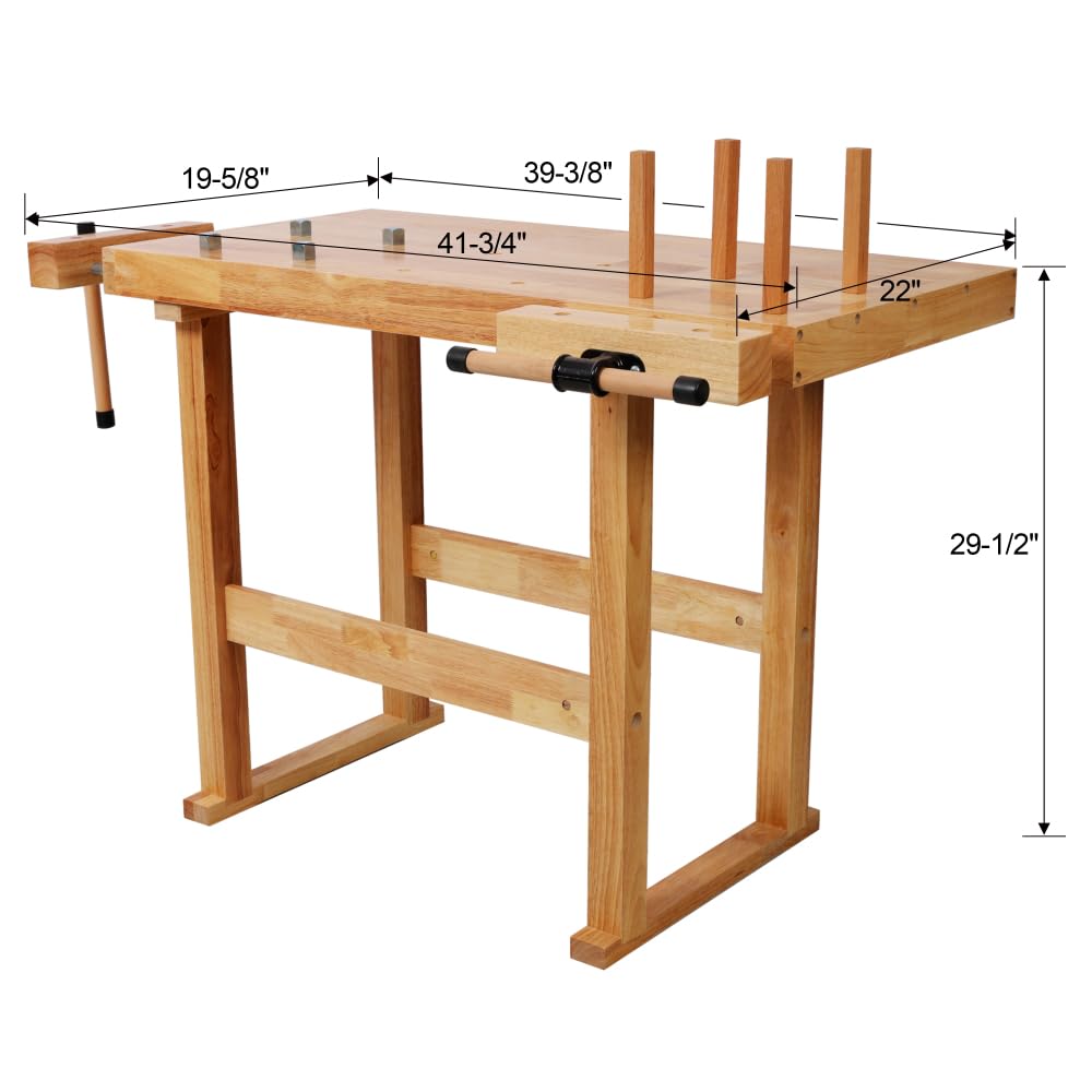Heavy Duty Woodworking Bench with Adjustable Handle, 40 Inch Workbench with Storage for Garage Workshop, 330 Lbs Capacity