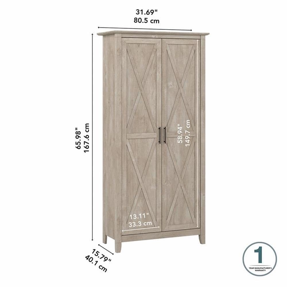 Bush Home Key West Kitchen Pantry Cabinet in Washed Gray