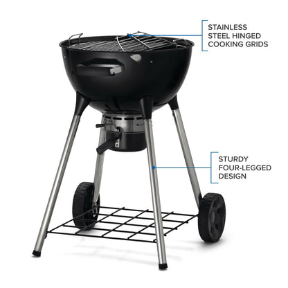 Napoleon NK18 Premium Charcoal Kettle Grill, Black, Porcelain-Enameled Lid and Bowl, Chrome-Plated Cooking Grid