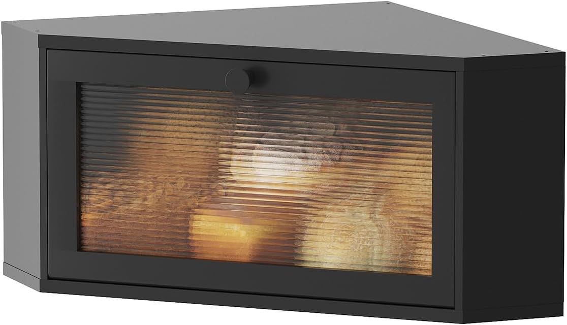 kiplant Countertop Corner Bread Box for Kitchen - Bamboo Wood, Wavy Acrylic Door, Bread Storage Container, Large Bread