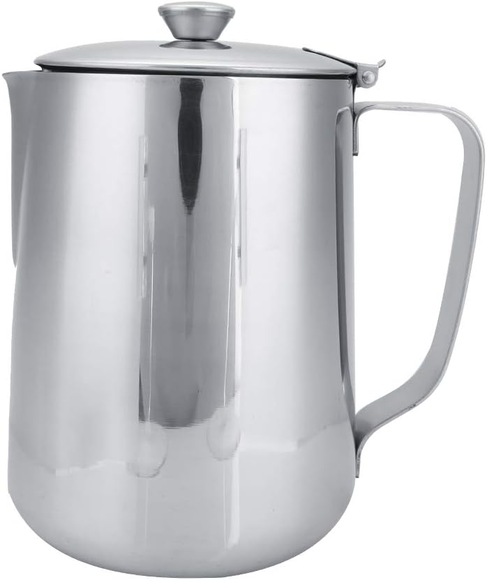Stainless Steel Milk Frothing Pitcher with Lid for Latte Coffee Art, 1500ML, for Office Kitchen with Handle