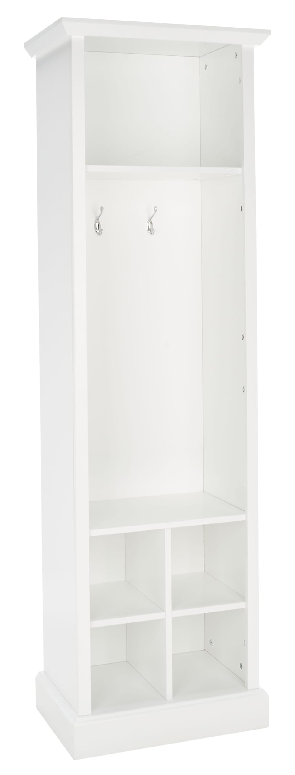 SAFAVIEH Home Collection Surrey Farmhouse Antique White 6-Shelf 2-Hook Bottom Storage Hall Tree (Fully Assembled)