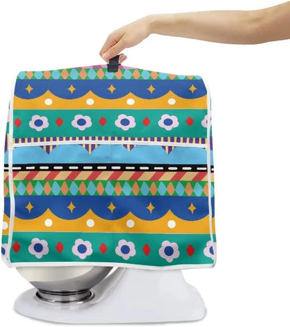 Aztec Geometric Kitchen Aid Mixer Cover, Compatible with 4.5-5 Quart Mixers, Flower Design with Pockets