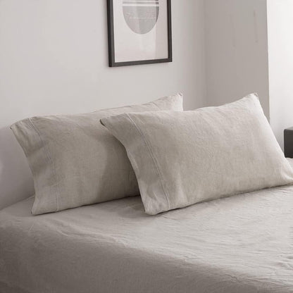 Simple&Opulence 100% French Linen Pillowcase, Queen Size Set of 2, Washed Solid Color Embroidered, Soft Durable