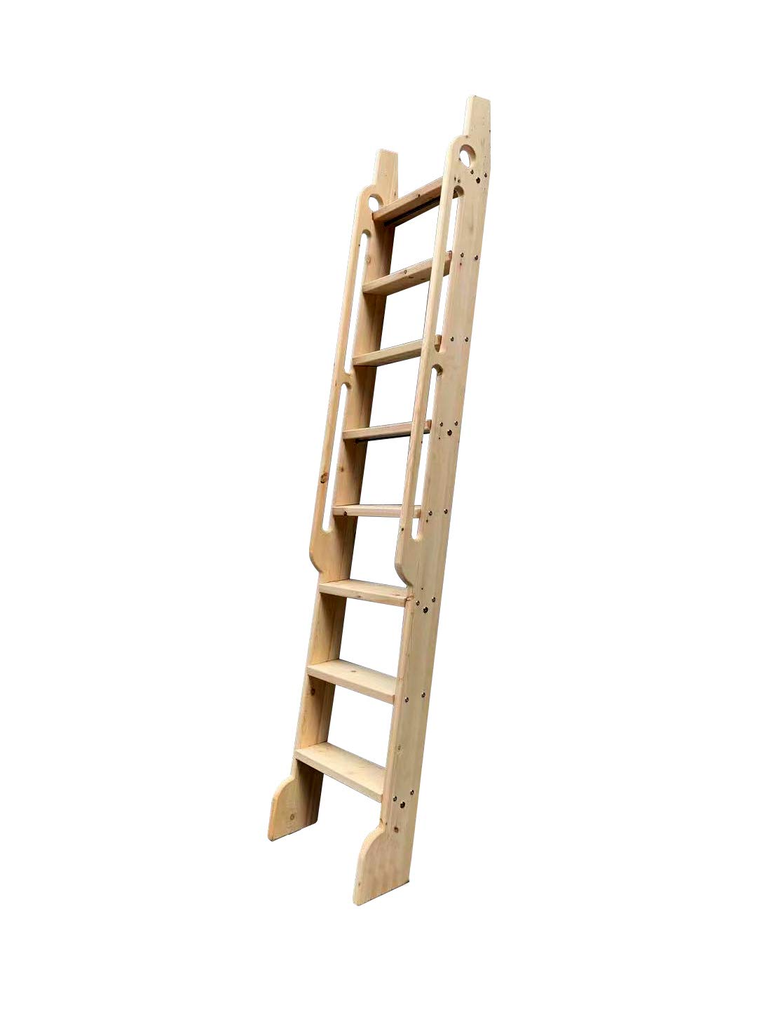 DIYHD 87" Solid Knotty Pine Wood Sliding Library Ladder, Unfinished Rolling Ladder with Extended Handrails & Widened Base, Pre-Cut Top for Sliding Hardware, Indoor Loft & Bookshelf Access