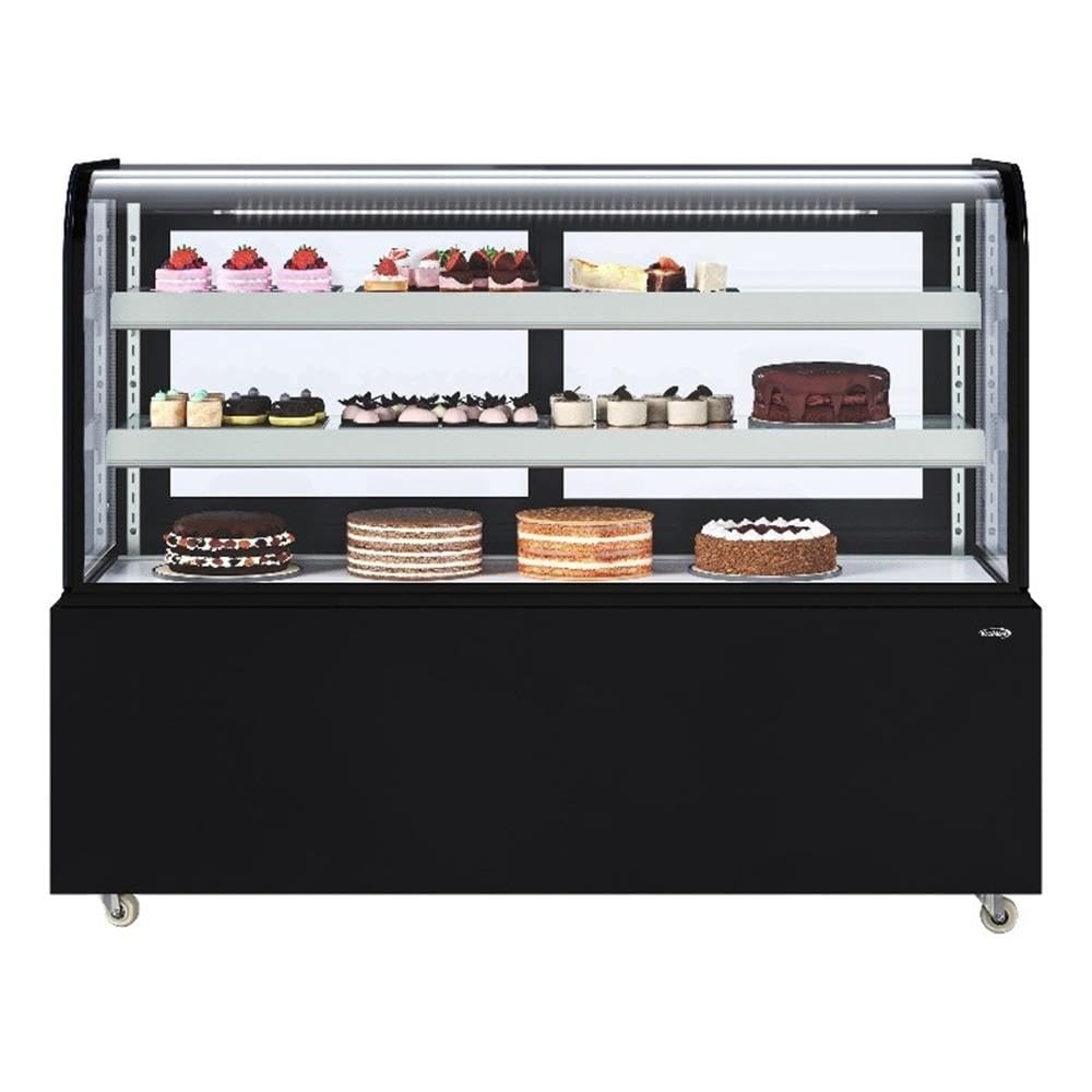 Pemberly Row 60" Refrigerated Bakery Display Case, Black Finish, 176 cu. ft. Capacity, Stainless Steel Frame, Curved Glass Design, Digital Temperature Control, Sliding Doors, Adjustable Shelves,
