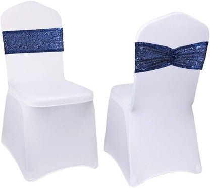 Eternal Beauty Navy Blue Sequin Chair Sashes - Pack of 50 Elegant Wedding Decorations
