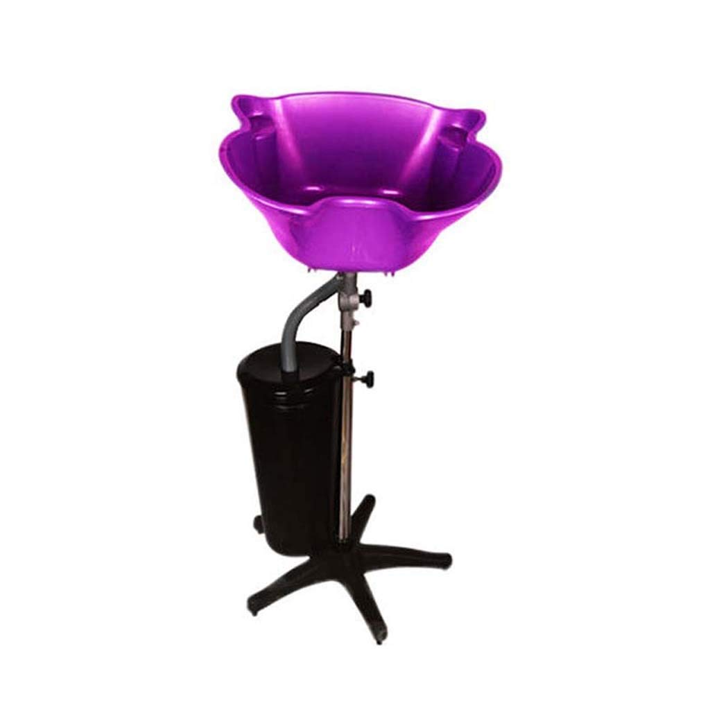 Salon Tool Basin Portable Shampoo Basin with Stand with Drain Adjustable Height Shampoo Hair Wash Basin with Bucket (Purple)