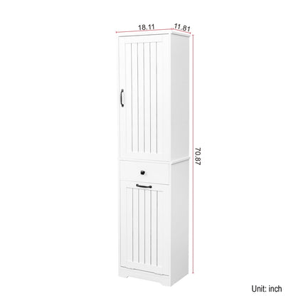 Laundry Cabinet with1 Storage Cabinet and 1 Drawer – White, Space-Saving Organization Solution for Easy Laundry Management