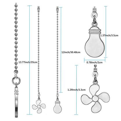 ZE-268S6- Ceiling Fan Pull Chain Set, 12 Inch Nickel, 4 Pieces Fan and Light Design Extension, for Ceiling Fan and Lighting
