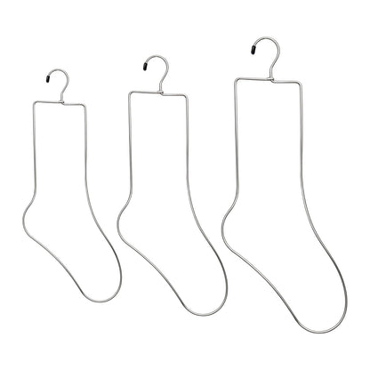 3 Pairs Metal Sock Blockers for Knitting - Stainless Steel Wire Sock Forms for Blocking, Drying & Display - Set of Small, Medium, Large Sizes (6 Pieces Total) with Hanger Hook
