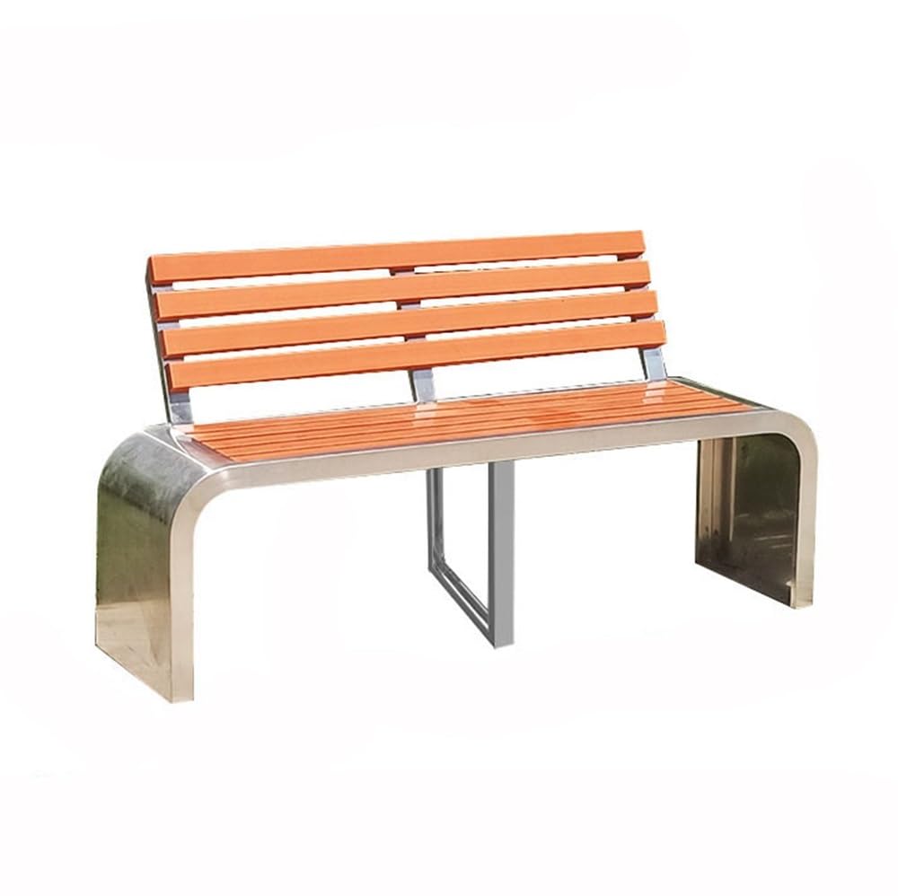 FYorbitH bancas de Patio Exterior Park Outdoor Bench with Backrest Stainless Steel Seat Wooden Brown Color