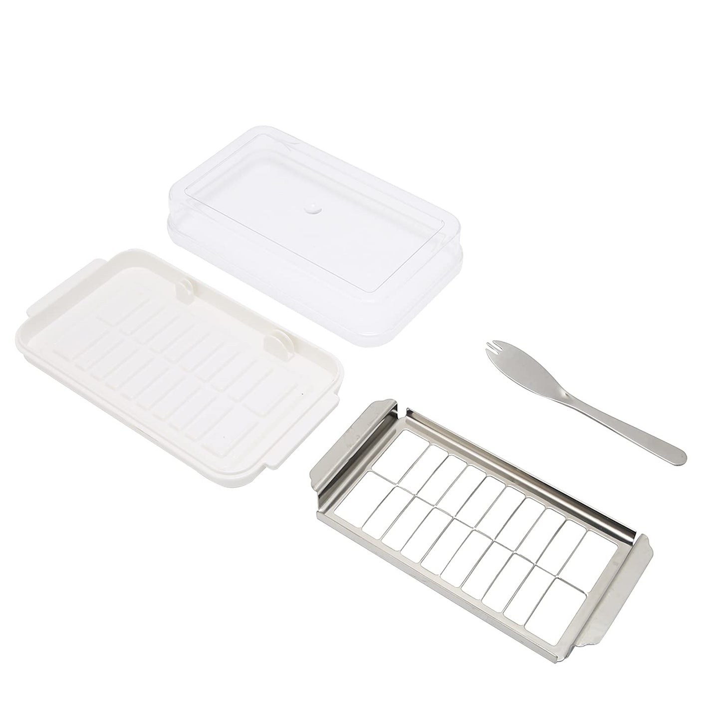Butter Slicer Cutter, Stainless Steel Butter Cutter Container Butter Storage Box Small Butter Container with Transparent Cover Kitchen Tool for Easy Cutting (Butter grid hole