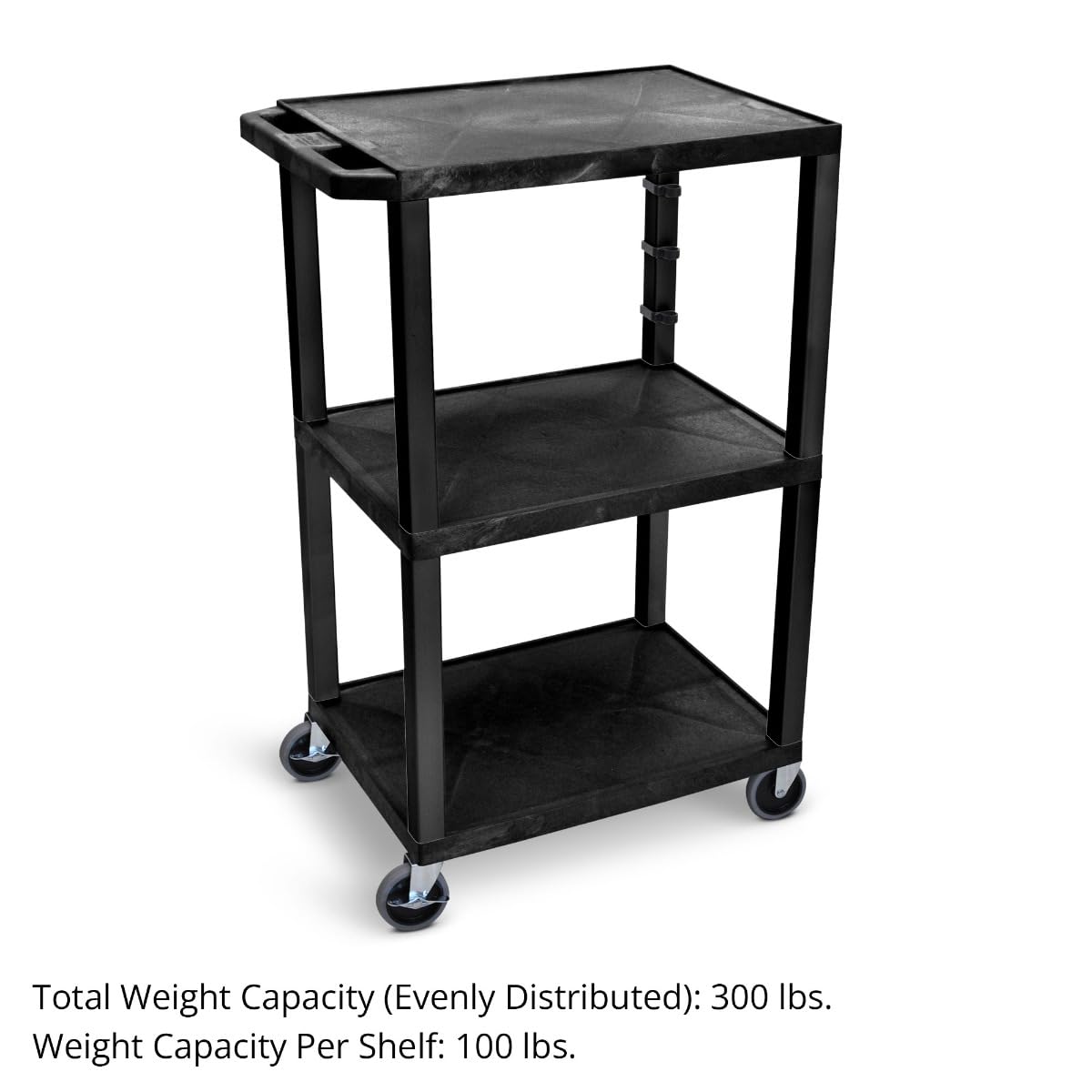 Luxor UCPL1 42"H 3-Shelf Utility Cart - Black