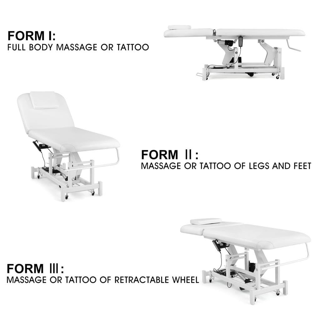 Artist hand Electrical Facial Bed for Esthetician 110V Removable Massage Table 2 Motor Beauty Bed Medical Aesthetic Tattoo Chair with Adjustments, Hand/Foot-Operated,White