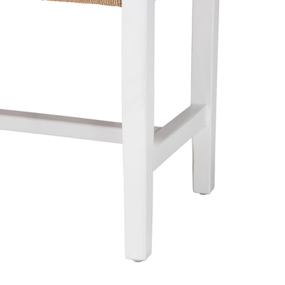 Bali & pari Prita Woven Paper Loom Bench with Mahogany Wood Frame - Handcrafted Accent Seating for Dining Room or Entryway, White