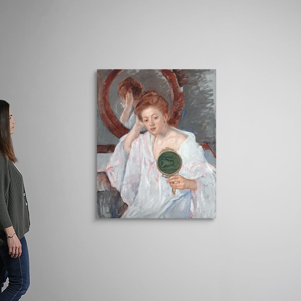 CANVAS ON DEMAND Denise At Her Dressing Table Canvas Wall Art Print by Mary Cassatt, Classic, Figurative, Impressionism, Home Decor, Woman, Figurative Artwork,36" x45in