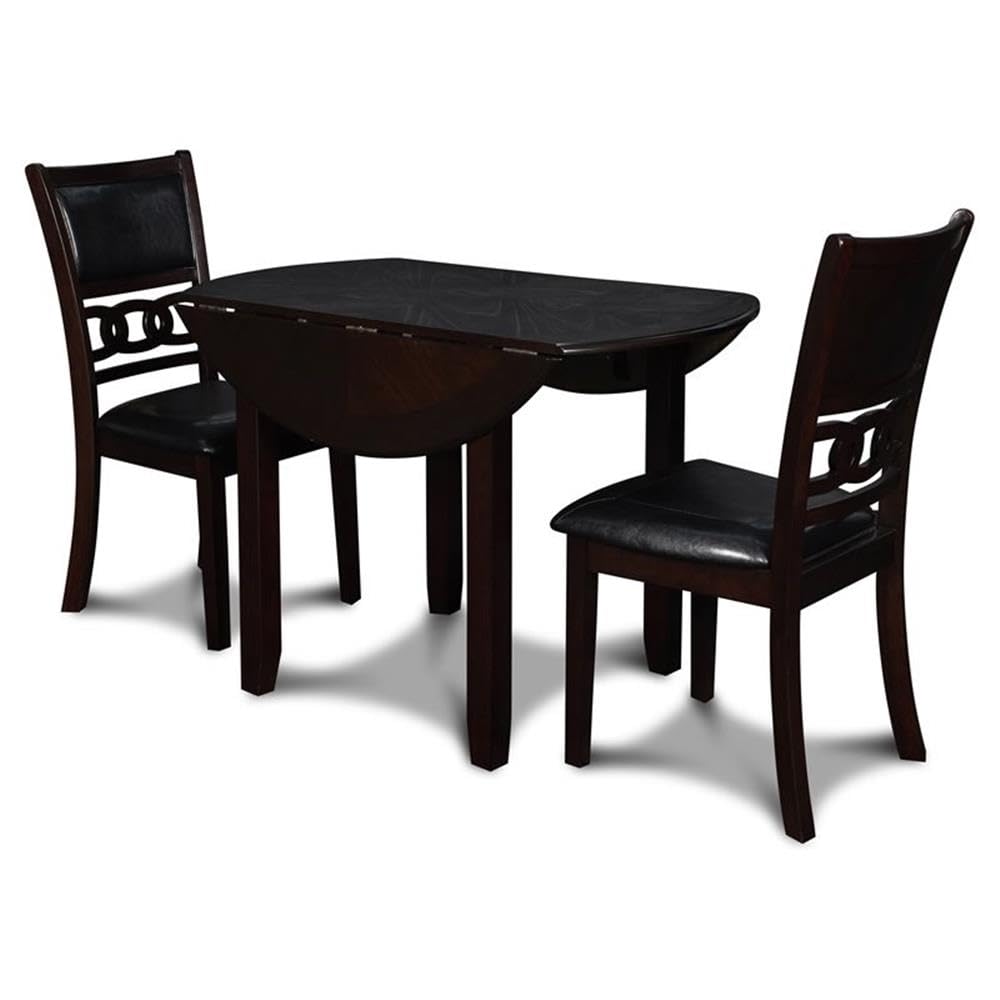 New Classic Furniture Gia 3-Piece Drop Leaf Dining Table Set with 2 Chairs, 42-Inch, Ebony
