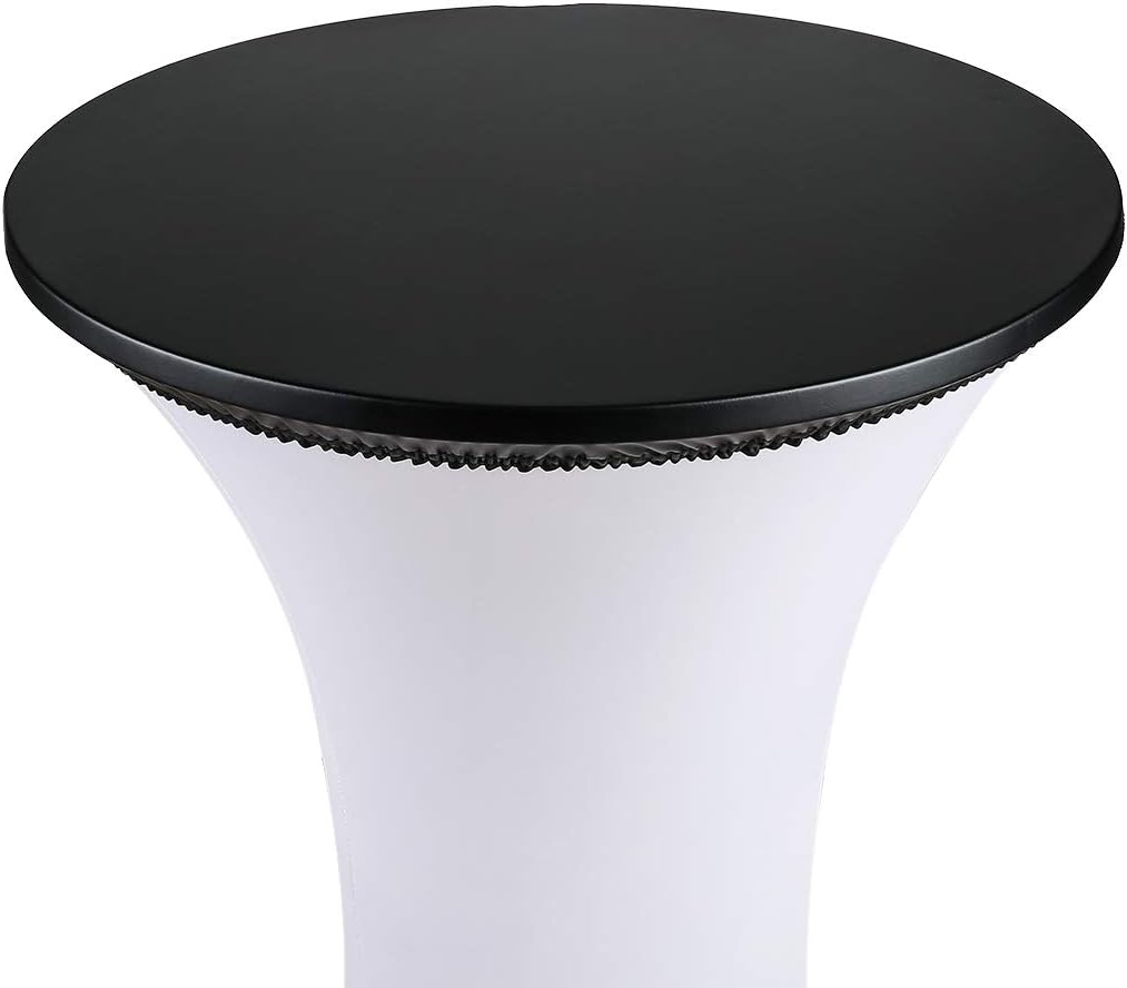 24 Inch JISEN Cocktail Waterproof Round Table Topper Cap Polyester Fitted Stretchable Tablecloth Cover D-Black