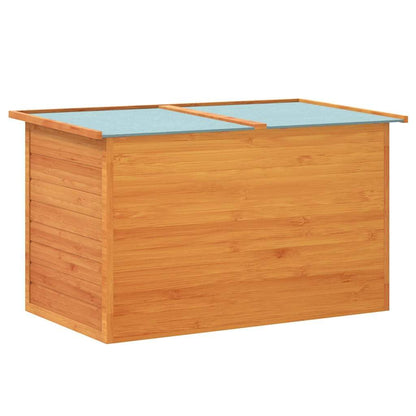 Drillkyn Brown Fir Wood Storage Box with Lid Roof Outdoor Chest for Backyard Patio Yard Storage 49.6 x 28.3 x 28.3 in Durable Outdoor Toy Bin Camping Storage Box